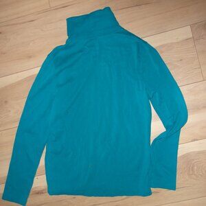 womens Size medium tee t long sleeved blue  green turtle neck shirt